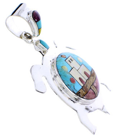 Multicolor Native American Village Design Turtle Pendant YS71422